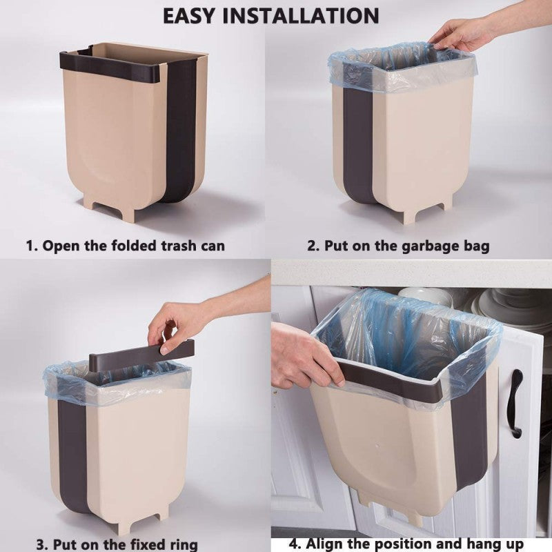 Hanging Trash Can Kitchen Cabinet Door Collapsible Dust Bin, Hanging Trash Holder Dustbin